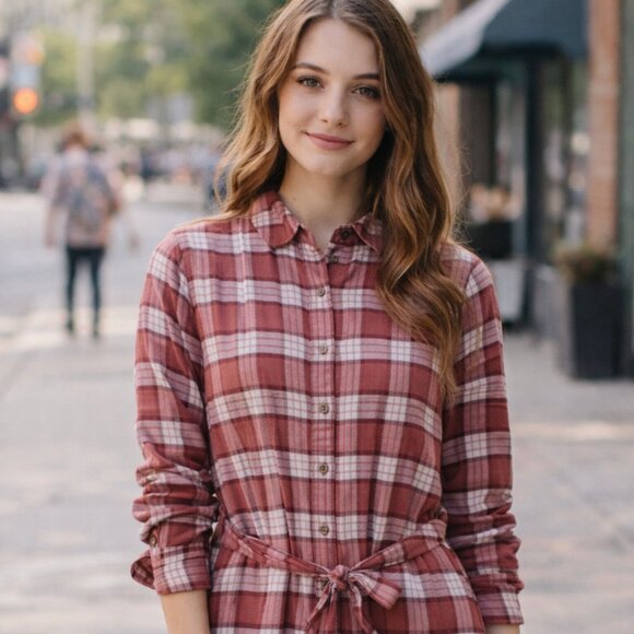 Goodthreads Dresses & Skirts - LAST ONE Really cute & fun plaid Goodthreads XS brushed flannel dress with belt